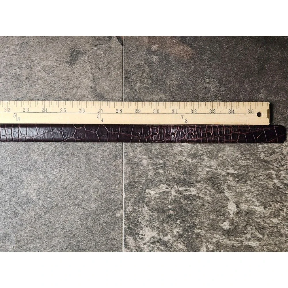Harold Powell Belt Italian Leather Dark Brown Croc Silver Tone Buckle Sz Large